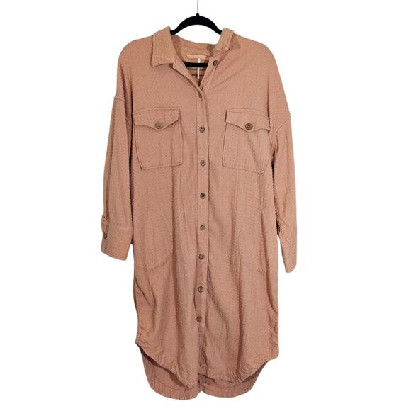 Free People Tan Long Button Down Shacket Dress - Picture 4 of 12